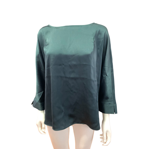 Express Green Satin High Boat Neck Blouse M NWT - Picture 1 of 7